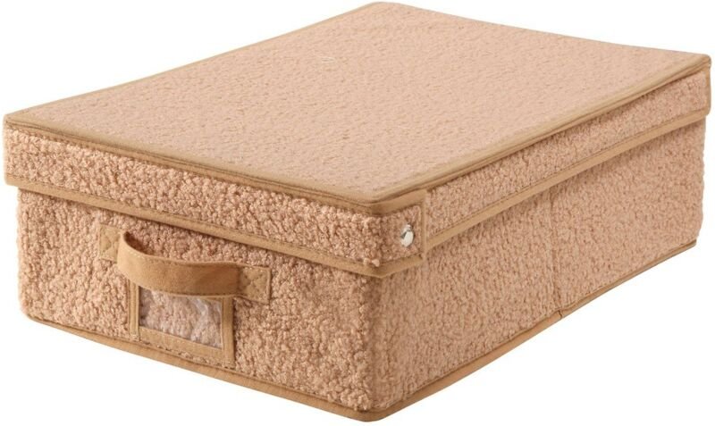 Aufbewahrungsbox mit Deckel aus Bouclé-Stoff in Beige - L31,5 cm