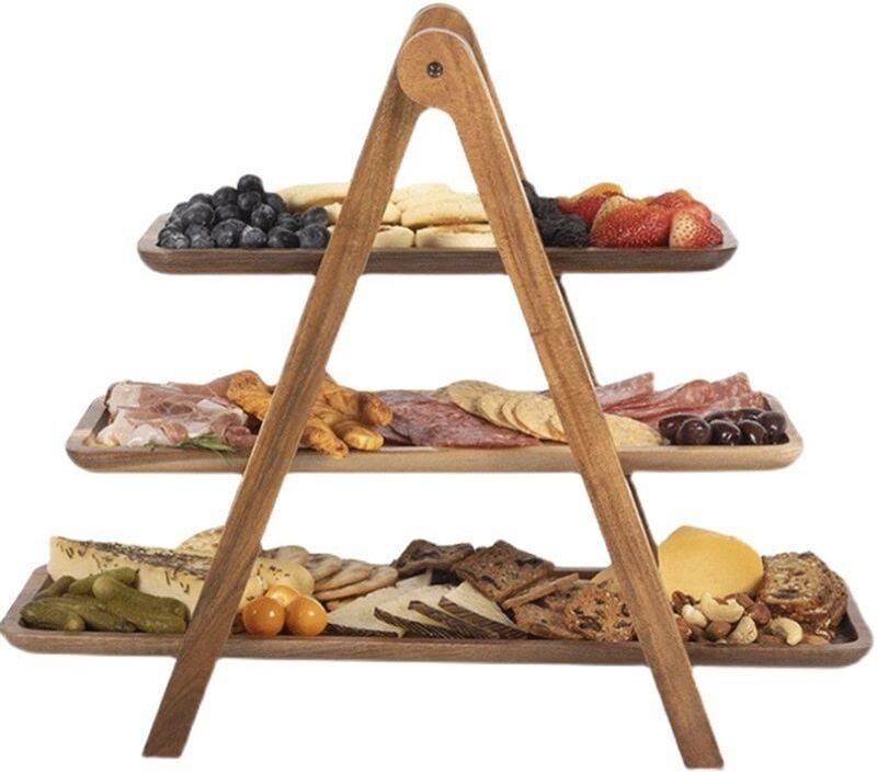 3-stöckiges Serviertablett aus Holz, mehrstöckiges Dekor, Kuchenständer, Bauernhaus-Partygeschirr und Plattentabletts