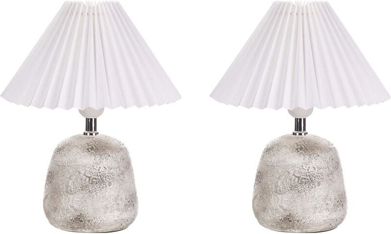 Tischlampe Hellgrau und Weiß Keramik Vasenform 32 cm Stoffschirm Kegelform Langes Kabel mit Schalter Modern Schlaf- u. W...