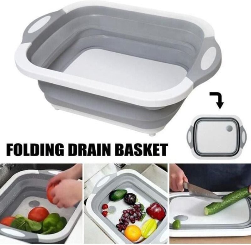 Multifunktionales, faltbares Schneidebrett, Abtropfkorb, Geschirrständer, Gemüsebecken, 3-in-1-Spülbecken aus Kunststoff