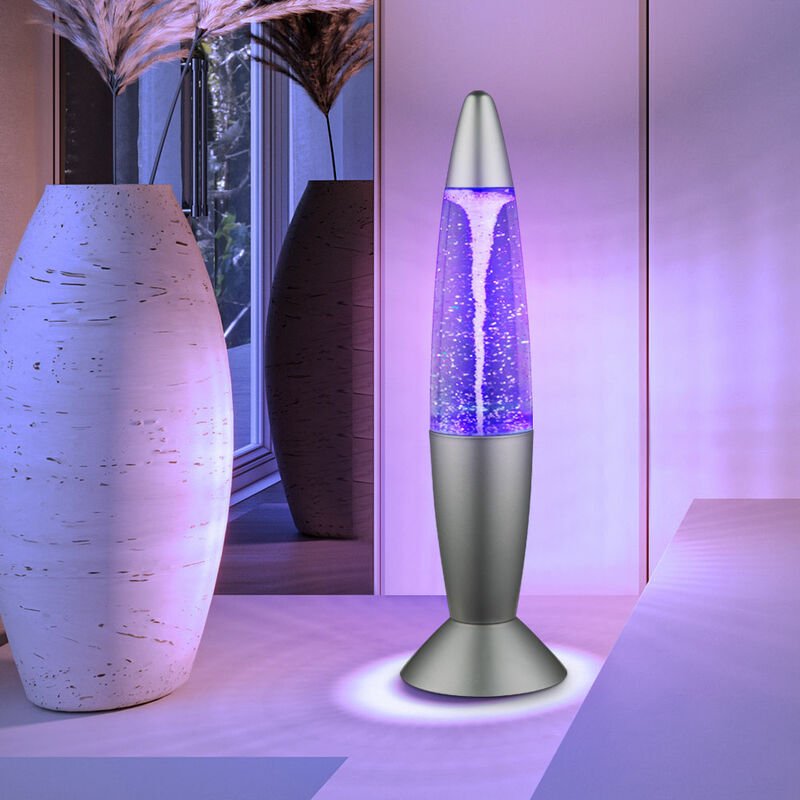 Lavalampe Glitzer Tischleuchte Farbwechsel Glitzer Dekoleuchte Glitzer Kinderzimmer, silber grau, 6x led 0,06W, DxH 10x3...