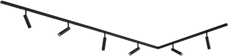 Modernes Schienensystem mit 6 schwarzen Strahlern 1-phasig - Slimline Uzzy