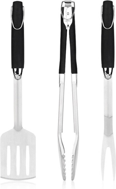 Professionelles Grillbesteck-Set – Fleischgabel, Grillzange und Pfannenwender in Lebensmittelqualität – Edelstahl mit ko...