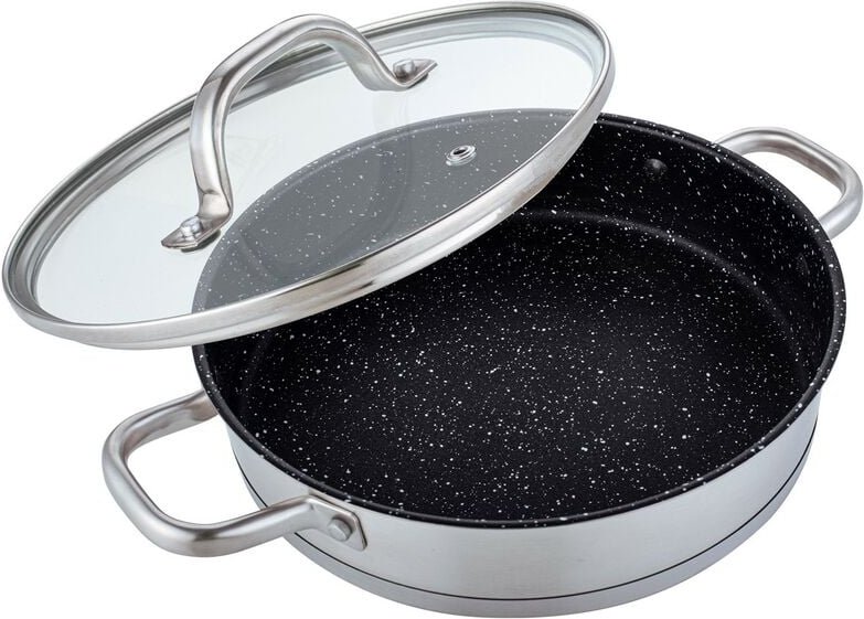 Michelino - Servierpfanne ø 28cm Serie Edelstahl Pfanne mit Glasdeckel für alle Herdarten