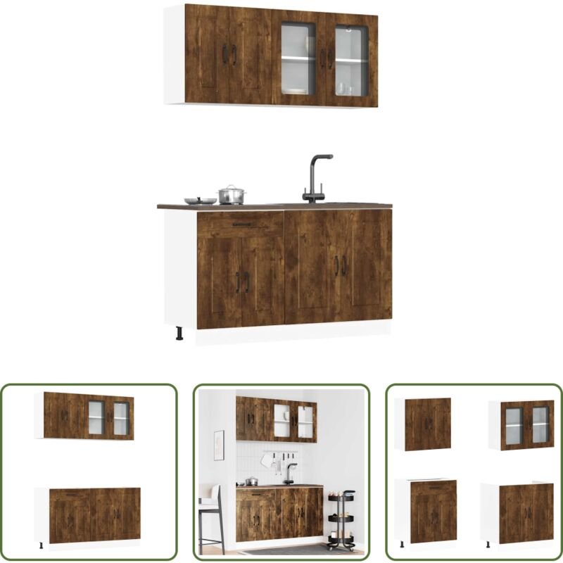 Küchenschränke - 4-tlg. Küchenschrank-Set Kalmar Räuchereiche Holzwerkstoff