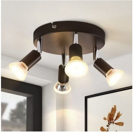 Deckenspots Schwarz 4 Flammig Schwenkbar - led Deckenstrahler GU10 Metall Deckenlampe Modern Wohnzimmerlampe für Schlafz...
