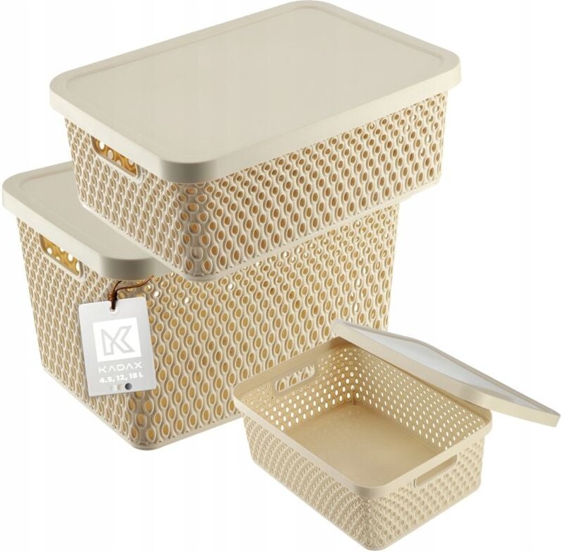 Box mit Deckel Behälter Korb Organizer-Set 4,5 l+12 l+18 l - Kadax