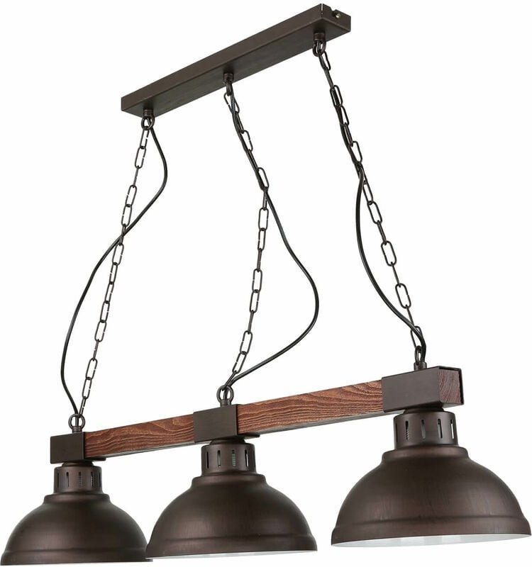 Große Hängeleuchte hakon 3xE27 L:72cm Echt Holz