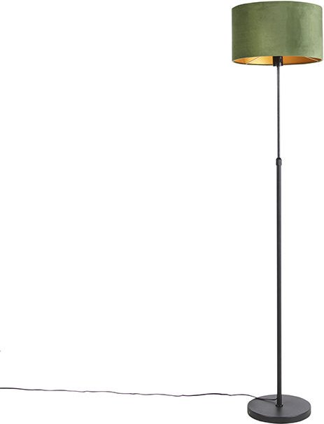 Stehleuchte schwarz mit Veloursschirm grün mit Gold 35 cm - Parte
