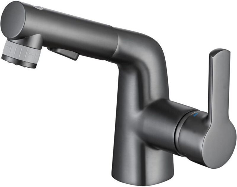 Waschtischarmatur mit ausziehbarer Brause, Warm-/Kaltwasserregelung, Einhebel-Waschtischarmatur mit Ausziehbrause, matts...