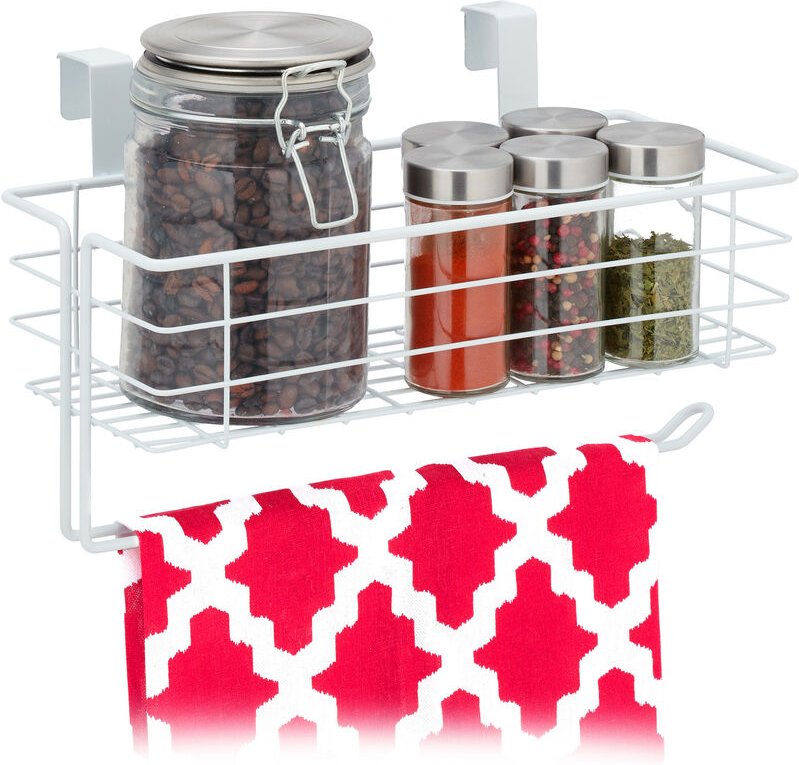 Relaxdays Einhängekorb mit Küchenrollenhalter, Aufbewahrung, Küche & Badezimmer, Drahtkorb HBT: 18 x 31 x 17 cm, weiß