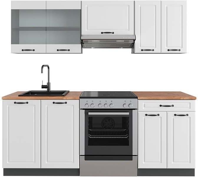 Vicco - Küchenzeile R-Line, Weiß Landhaus/Anthrazit, 200 cm , ap Eiche