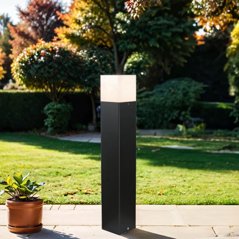 Thumbnail - Licht-erlebnisse - Pollerleuchte Aluminium E27 IP44 50 cm hoch Schwarz Weiß eckig Außenleuchte