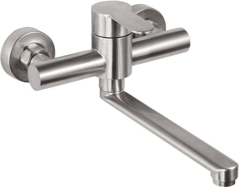 Wandmontierte Küchenarmatur, 360° schwenkbar, aus Edelstahl 304, Warm- und Kaltwasserarmatur, 23 cm Schwenkauslauf