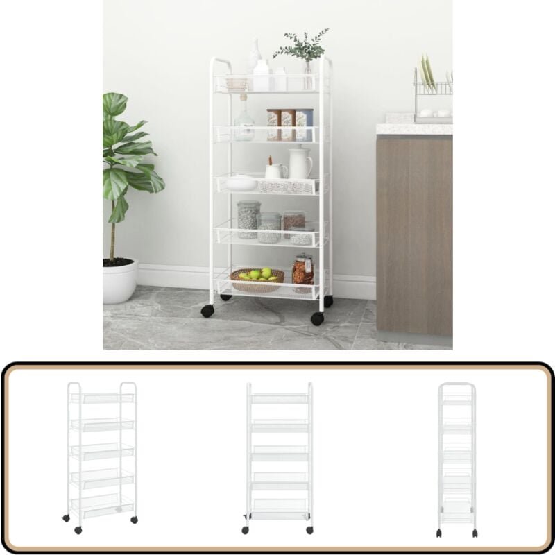 Küchenwagen 5 Etagen Weiß 46x26x105 cm Eisen - Küchenwagen - Rollwagen - Lagerung - Organisation - Haushalt
