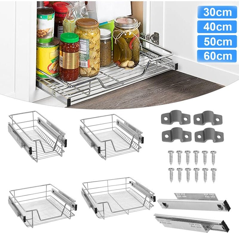 Teleskopschubladen Körbe Teleskopschublade Korbauszug Schrankauszug Küchenschublade 20KG Tragkraft Geeignet für 30cm Sch...