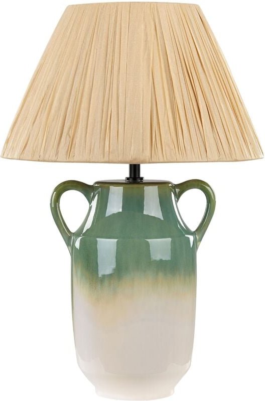 Tischlampe Grün-Weiß Keramik Vasenform 53 cm Papierschirm Kegelform Natürlich Langes Kabel mit Schalter Modern Boho Bele...