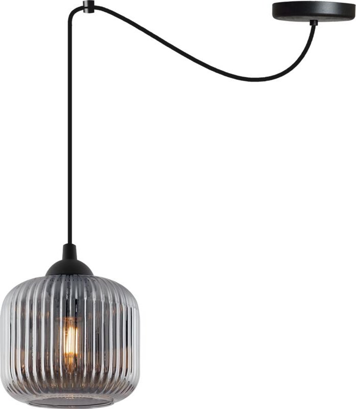 Riffle Spider Hängelampe Schwarz 1 Flacher Graphit-Lampenschirm Zylinder E27