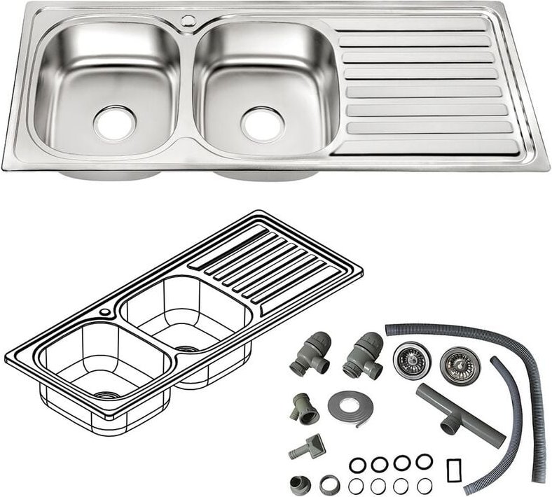 Doppelspüle 120CM Edelstahlspüle Abwaschbecken Einbauspüle Spülbecken - Melko