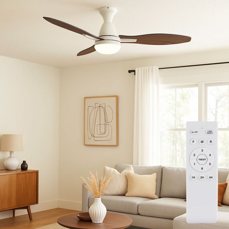 LED Deckenventilator dimmbar mit Fernbedienung Sommer Wintermodus Deckenlampe, 6 Stufen, Flügel wendbar, 22W 1660lm warm...