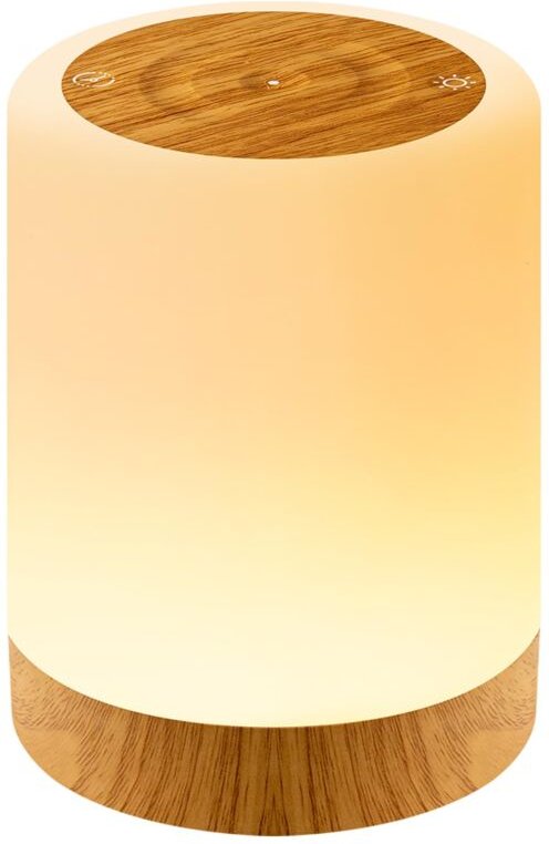 LED-Nachtlicht mit Touch-Dimmer – 7 Farben und 3 Farbverläufe – USB- und kabellose Ladestation – Holzoptik – Stimmungsli...