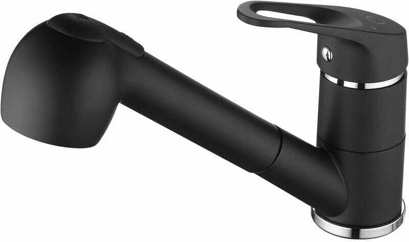 Schwarzer Küchenarmatur mit Brause, Küchenmischer mit herausziehbarer Brause 42 cm, 2 Düsen, 120° drehbarer Auslauf, Kal...