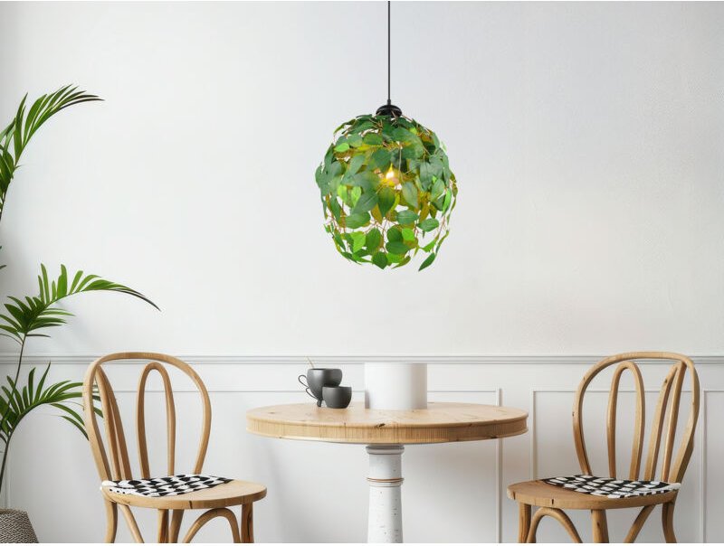 Led Pendelleuchte mit Blätter Lampenschirm in Grün, ø 38cm
