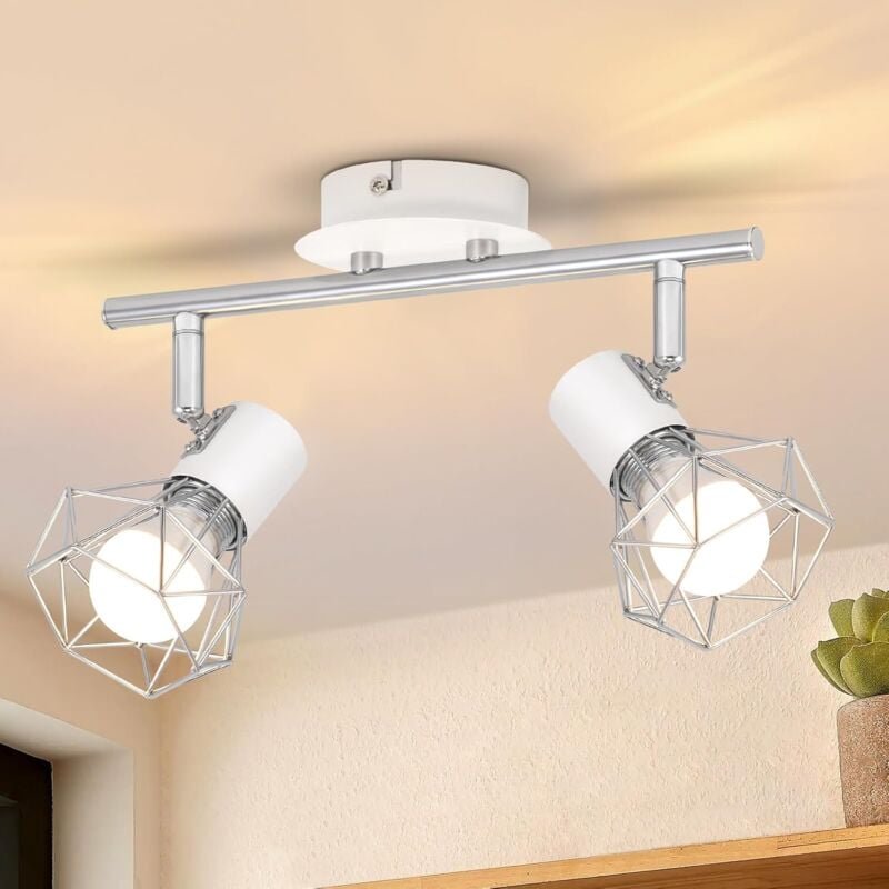 Thumbnail - Deckenspots 2 Flammig Schwenkbar Deckenstrahler - Deckenlampe Innen Weiß Industrial Metall E14 Verstellbare 350° Deckenl...