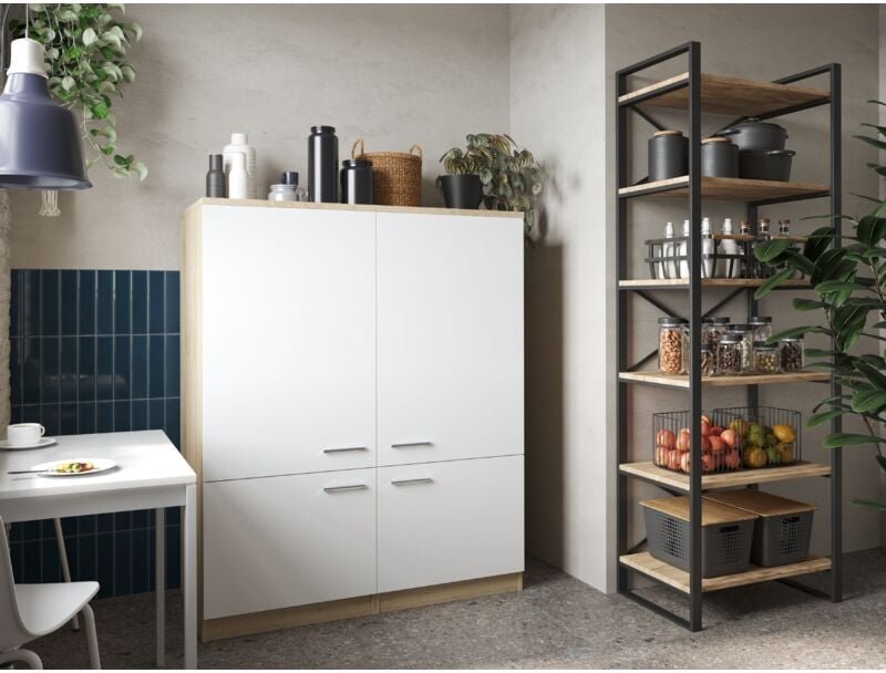 Haushaltsschrank Besenschrank Schrank 120 cm Eiche Sägerau Weiß Merle Respekta