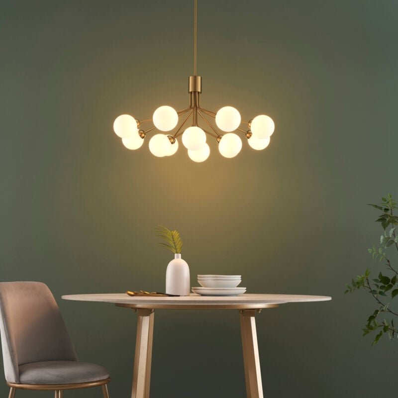 Kosilum - Elegante Messing Hängelampe mit 12 Kugeln -Audrey