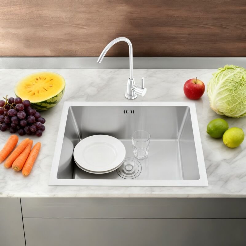 Arbeitsplatte Küchenwaschbecken mit 360° Drehenden Wasserhahn Edelstahl Silber