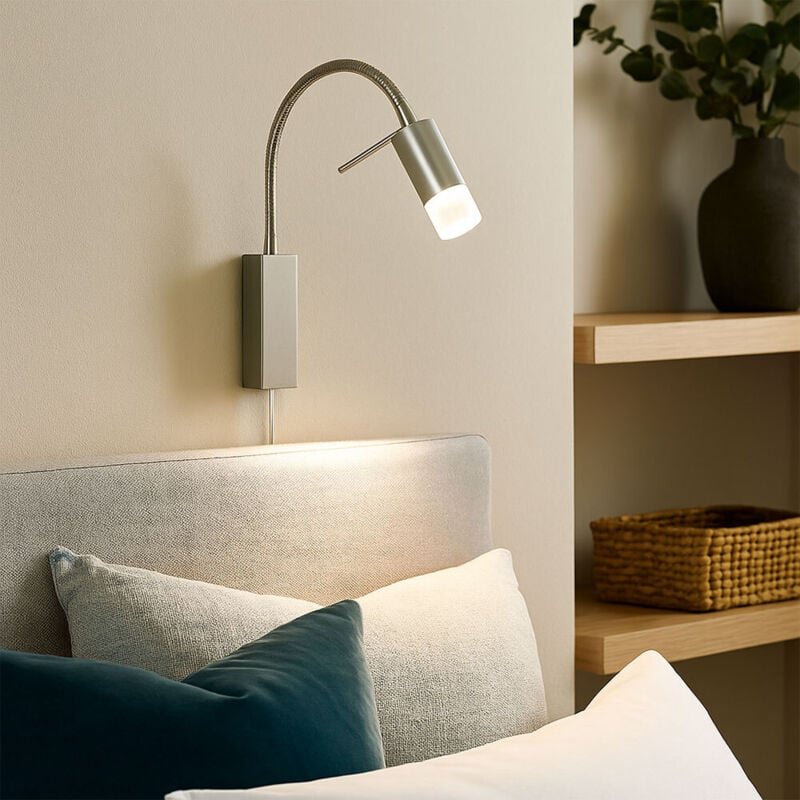 Thumbnail - Fischer&honsel - Wandlampe Bettleuchte Schlafzimmerlampe led Leseleuchte flexibel silber h 40 cm