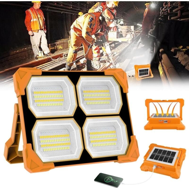 100 W wiederaufladbares LED-Flutlicht, 5 Modi, tragbares LED-Baustellenflutlicht, Solar & Batterie, 328 LEDs, wiederaufl...