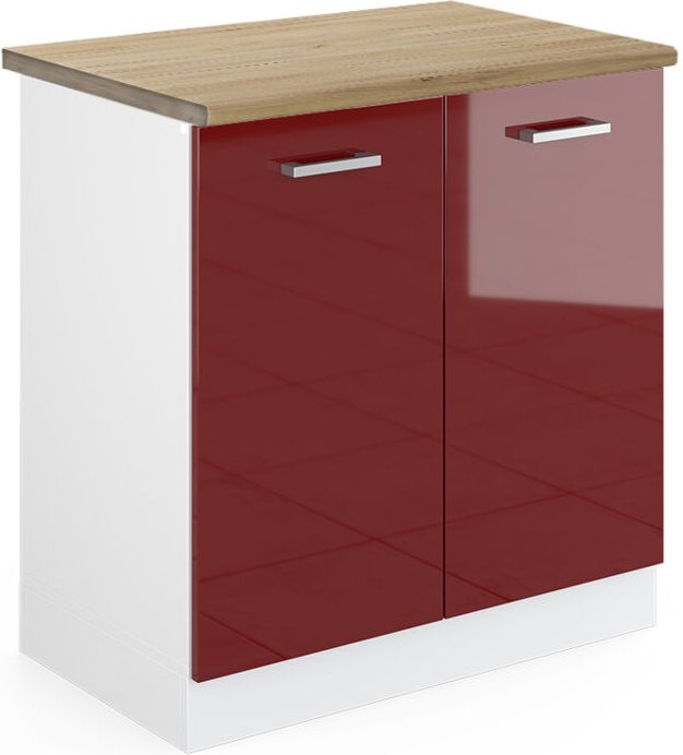 Vicco - Spülenunterschrank R-Line, Bordeaux Hochglanz, 80 cm , ap Eiche