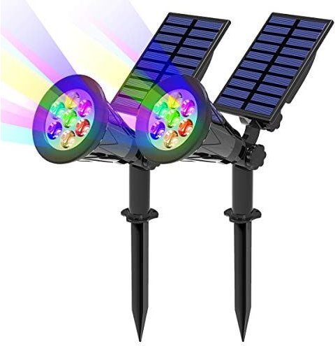 Solar-Gartenleuchten, 2er-Pack, 7 LED-Solarstrahler, Solar-Gartenleuchten, für den Außenbereich, 2-in-1, wasserdicht, ka...