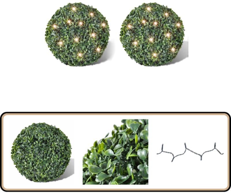 Buchskugel ø 27cm Buchsbaumkugel+2xSolar - Buchsbaumkugeln - Solarlichterketten - Outdoor Dekoration - Indoor Dekoration...