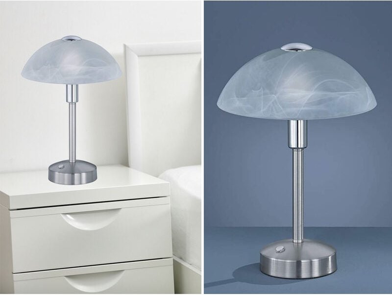 Defibrico - led Tischleuchte donna dimmbar, Silber mit Glasschirm, Höhe 30cm