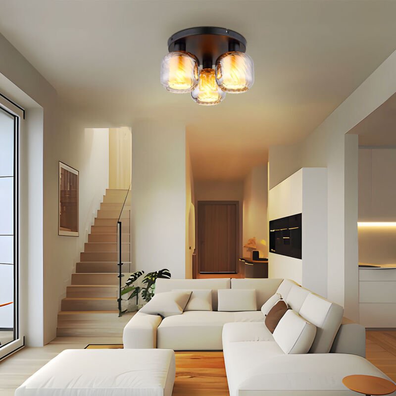 Globo - Deckenleuchte Wohnzimmerleuchte Schlafzimmerlampe Rauchglas 3xE27 schwarz matt