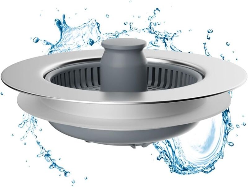 Küchenspülen-Sieb- und Stöpsel-Set – 3-in-1 Universal-Edelstahl-Spülenablaufstöpsel mit Anti-Verstopfungs-Sieb, einfach ...