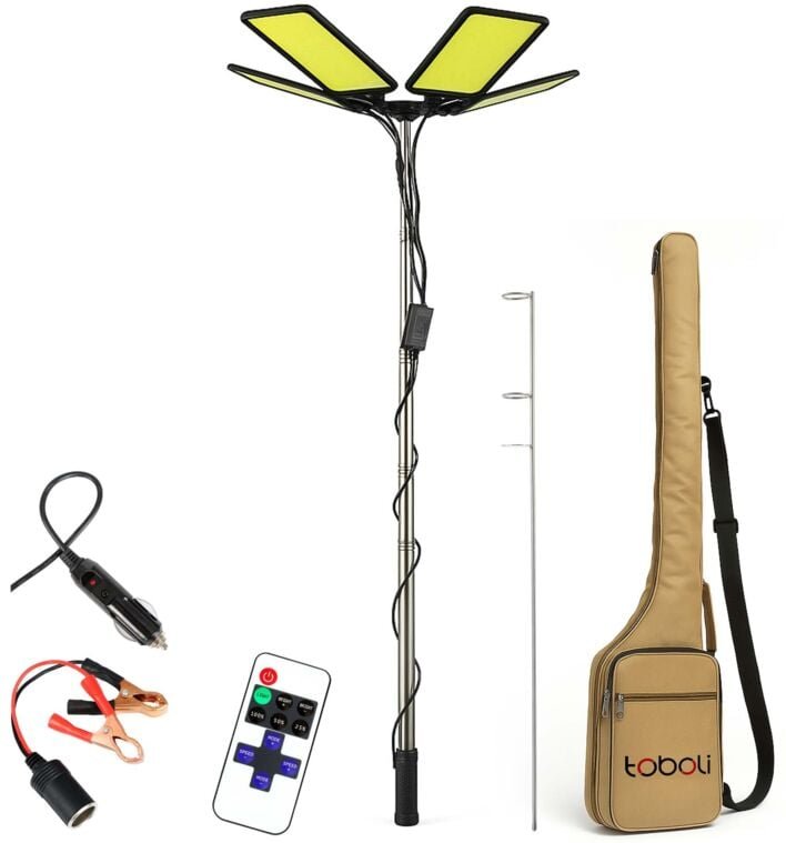 Wiltec - Campinglampe V2 led Strahler 115W 11224 Lumen mit Teleskopstange und Halterung höhenverstellbar Anschluss an 12...