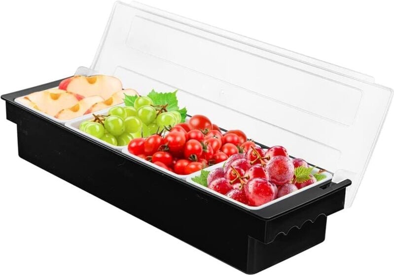 Gewürzbox mit 4 Fächern und Deckel, Serviertablett für Obst, Süßigkeiten, Soße, Barzubehör, Restaurant, Aufbewahrungsbox...