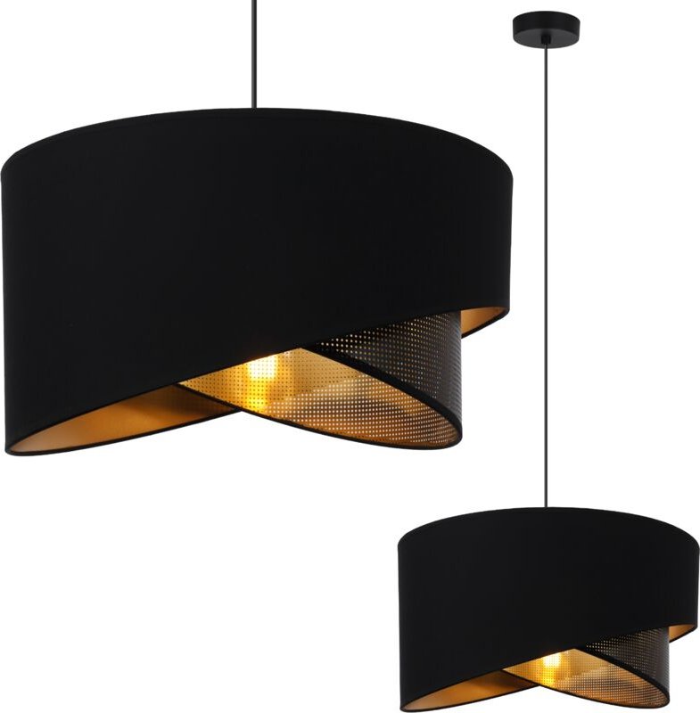 Asti Slant Hängelampe Schwarz 1 Flacher Schwarz-Gold Lampenschirm Ts