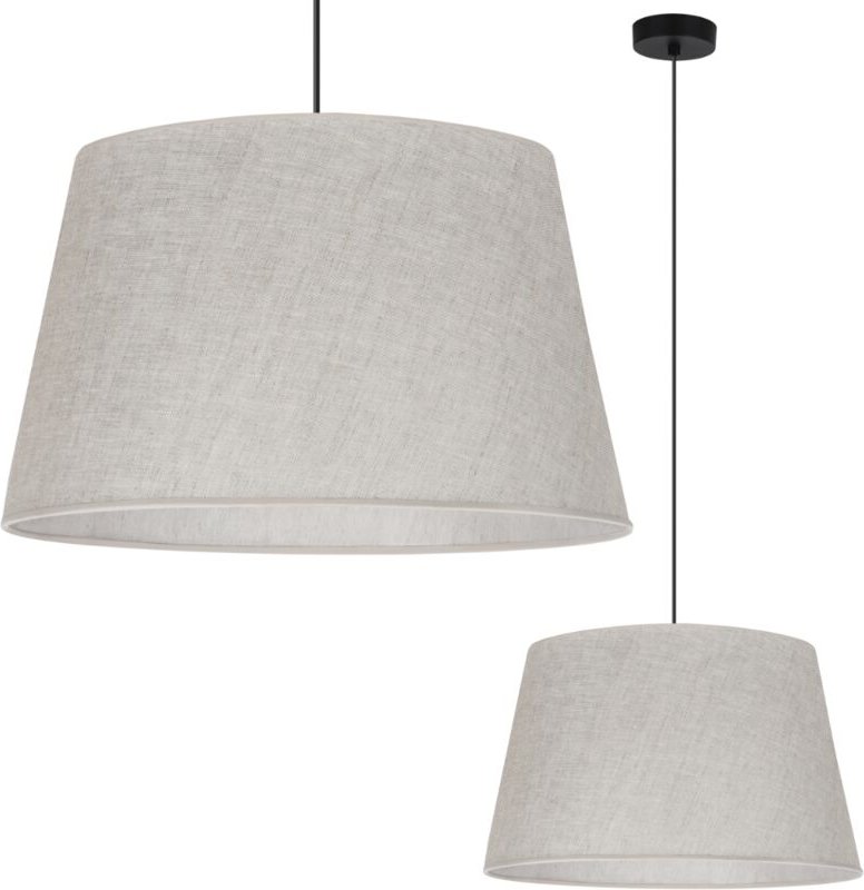 Hängelampe, Leinenkegel, schwarz, 1 flach, hellbeiger Lampenschirm, L01 44cm