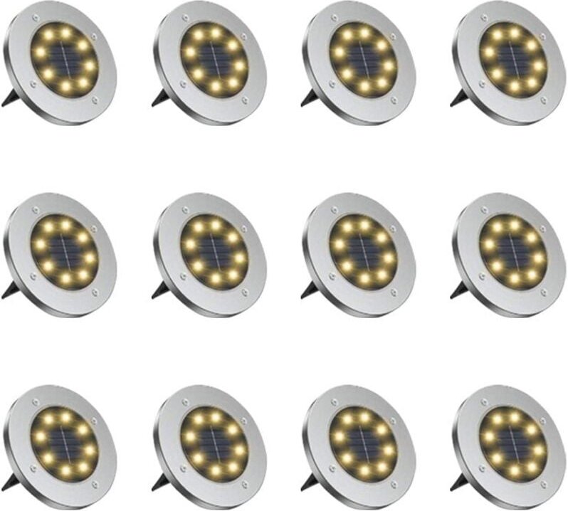 12er-Pack Solarleuchten, Kunststoff/Edelstahl, LED, IP65, silber