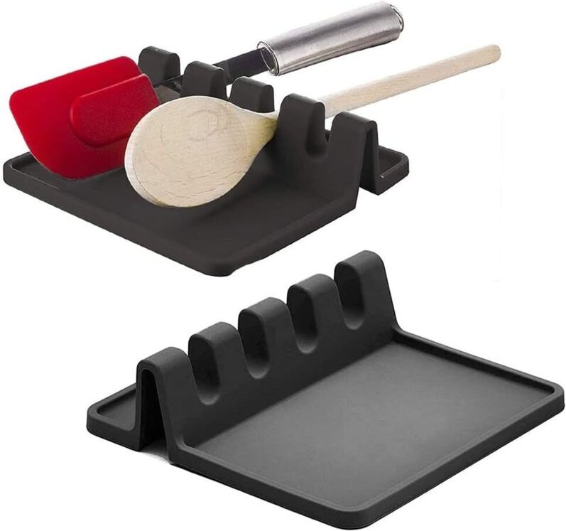 Alovez - 2er-Pack Utensilienablagen aus Silikon, Löffelablage aus Silikon, Küchenutensilienablage mit Abtropfschale, rut...