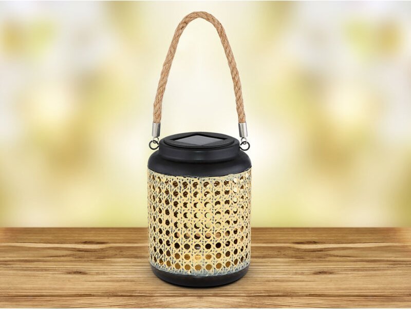 Led Solarlaterne, Metall Rattanoptik, hängend oder stehend, Höhe 30cm