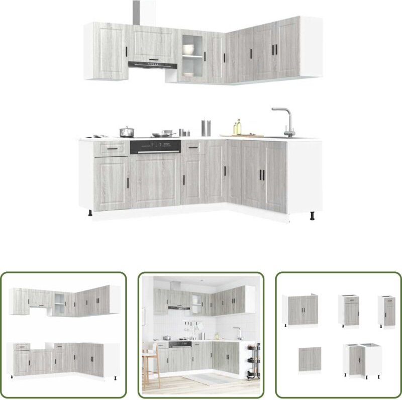 vidaXL Küchenzeile - 11-tlg. Küchenschrank-Set Porto Grau Sonoma Holzwerkstoff