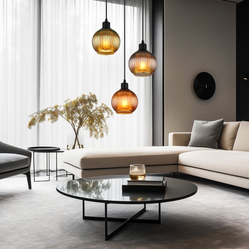 Led Pendellampe 3 flammig Esstischleuchte Glas Wohnzimmerlampe Hängelampe, Glas petrol, bronze, grün, 3x 7W 3x 806lm war...