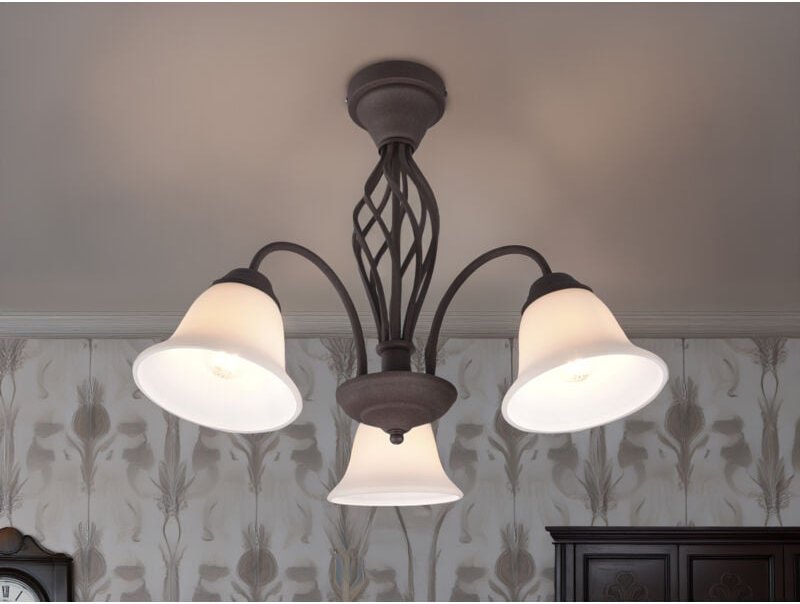 3-flammige led Deckenleuchte Rostoptik mit Glasschirmen, ø 55cm