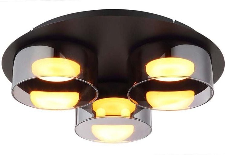 Deckenleuchte Deckenlampe Wohnzimmerlampe Aluminium schwarz Glas rauchfarben LED D 35 cm